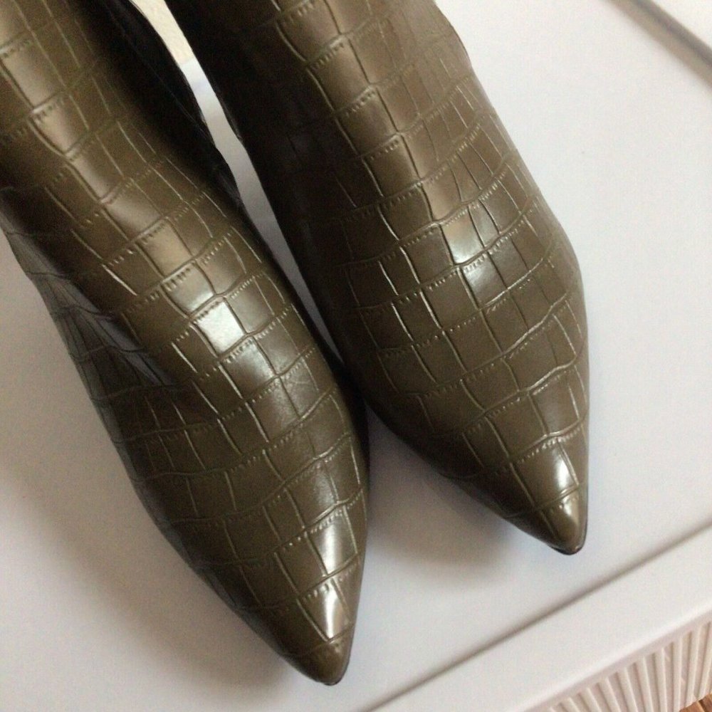 Lulu's Olive Croc-Embossed Ankle Boots - Picture 5 of 10